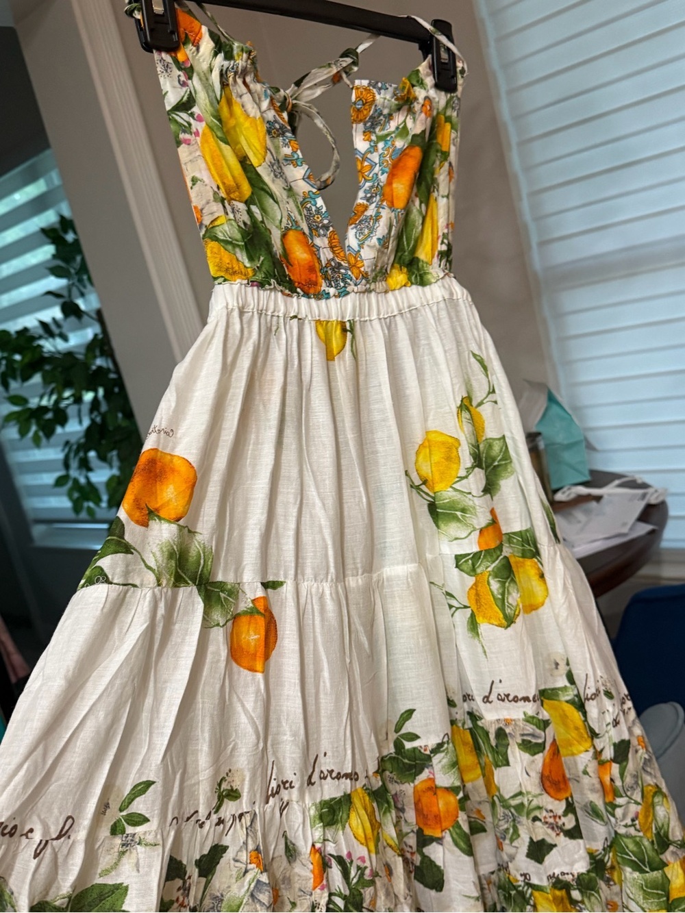 Antica Sartoria 2026 White Lemon Print Halter Maxi Dress OS - Picture 2 of 7